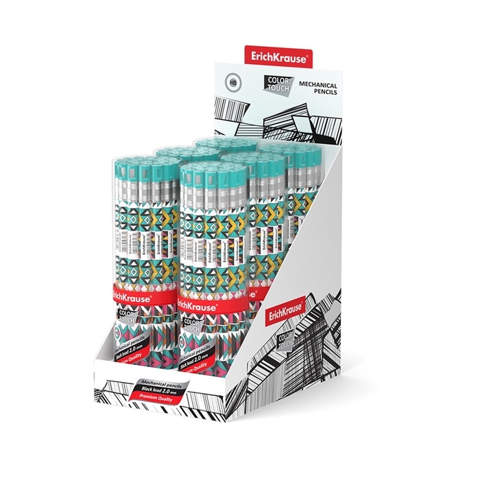Карандаш механический ErichKrause &laquo;ColorTouch Ornament&raquo;, 2.0 мм, с точилкой, корпус Soft-touch с дизайном, в тубусе