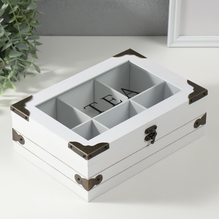 Шкатулка дерево 6 делений  Шкатулка дерево 6 делений "Ящик с уголками" 16,2х24х8,3 см