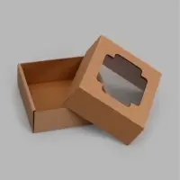 Коробка складная, крышка-дно,с окном, крафт, 12 х 12 х 5 см