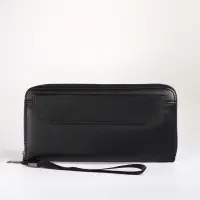 Портмоне-клатч мужской на молнии, с ручкой, чёрное
