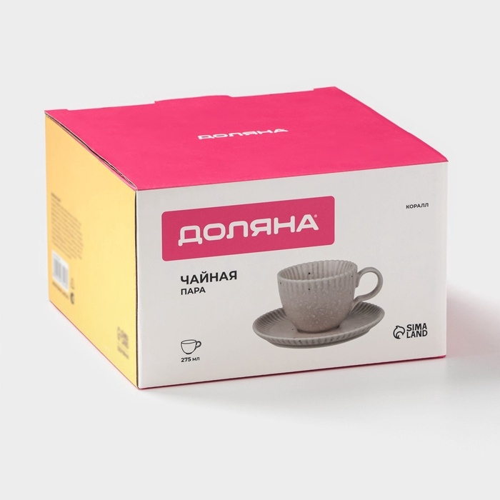 Чайная пара Доляна «Коралл», 275 мл, фарфор, бежевая Чайная пара Доляна «Коралл», 275 мл, фарфор, бежевая