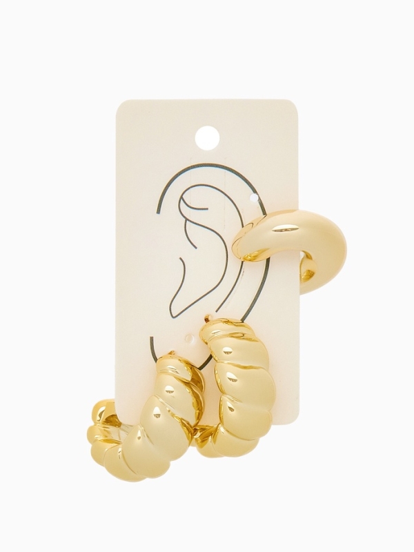 Набор серьги и каффы 3 шт. «Косичка» бублик, цвет золото