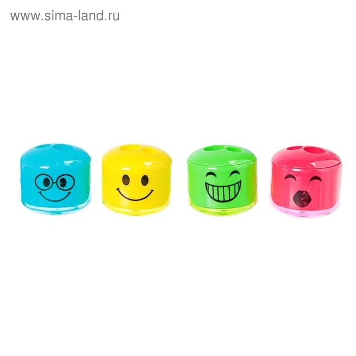 Точилка с контейнером «Смайл», двойная, корпус МИКС Точилка с контейнером «Смайл», двойная, корпус МИКС