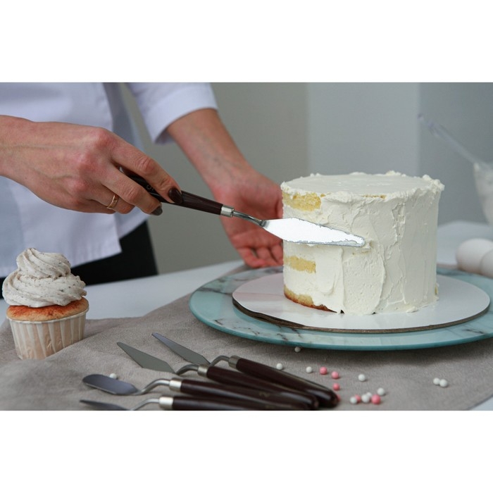 Лопатки - мастихины кондитерские Доляна, 22×2×1,5 см, набор 5 шт, нержавеющая сталь, деревянная ручка, коричневый Лопатки - мастихины кондитерские Доляна, 22×2×1,5 см, набор 5 шт, нержавеющая сталь, деревянная ручка, коричневый