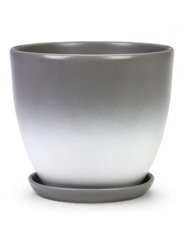 Горшок цветочный с поддоном 5 л, d122/h19,5 см серый керамика, Горшок цветочный с поддоном 5 л, d122/h19,5 см серый керамика, "Туман" (М)