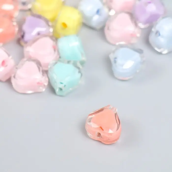 Набор бусин для рукоделия и плетения «Арт Узор. Сердечко с цветной серединкой», 20 г, пластик, глянец, 1.2×1.2×0.8 см, МИКС