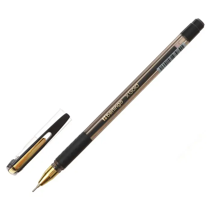 Ручка шариковая Berlingo. xGold, чёрный стержень, игольчатый узел 0.7 мм, резиновый упор