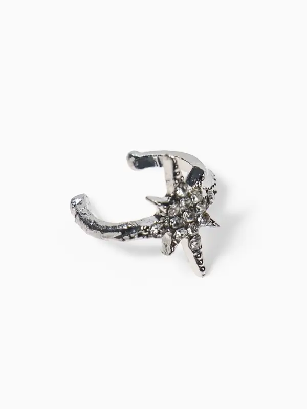 Серьга кафф &laquo;Звезда&raquo;, стразы, белая в серебре