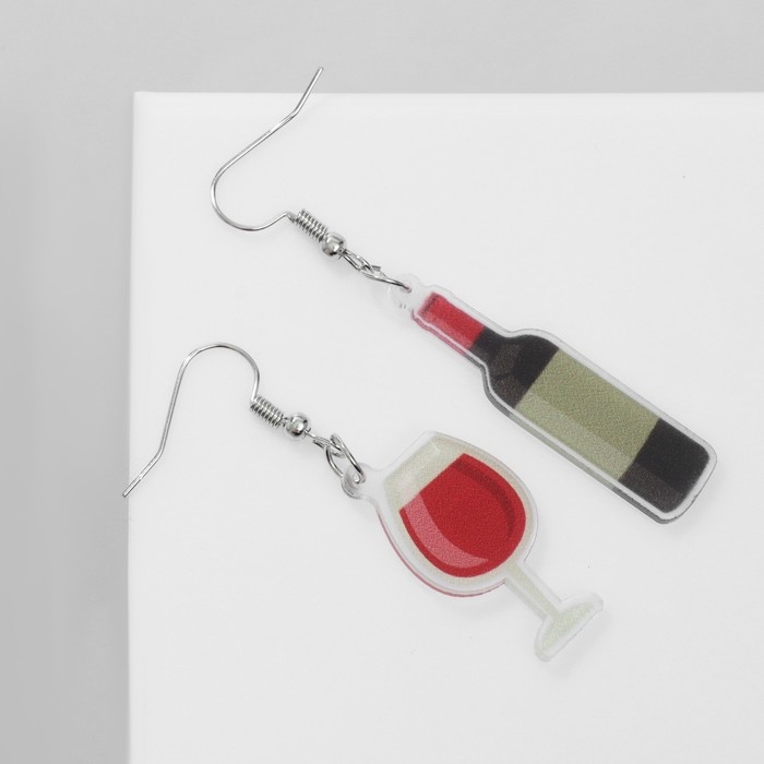 Серьги акрил «Вино» и бокал, цветные Серьги акрил «Вино» и бокал, цветные