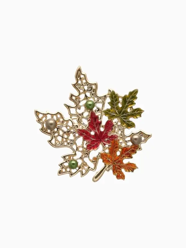Брошь &laquo;Лист&raquo;, кленовый осенний, цветная в золоте