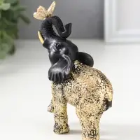 Сувенир полистоун "Чёрный слоник с бабочкой на хоботе" с золотом 4х9х12,5 см