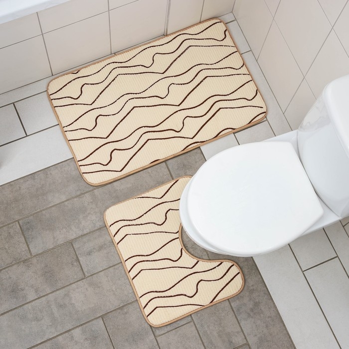 Коврики для ванной и туалета Доляна Lightning, 2 шт: 40×50 см, 50×80 см, цвет бежевый