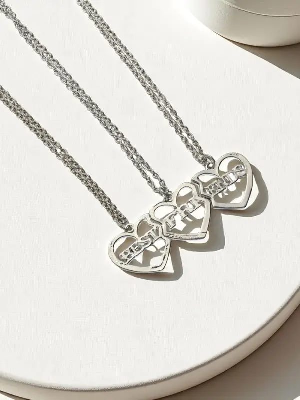 Кулоны на цепочке &laquo;Неразлучники&raquo;, с надписью best friends, 3 шт. цвет серебро, 40 см