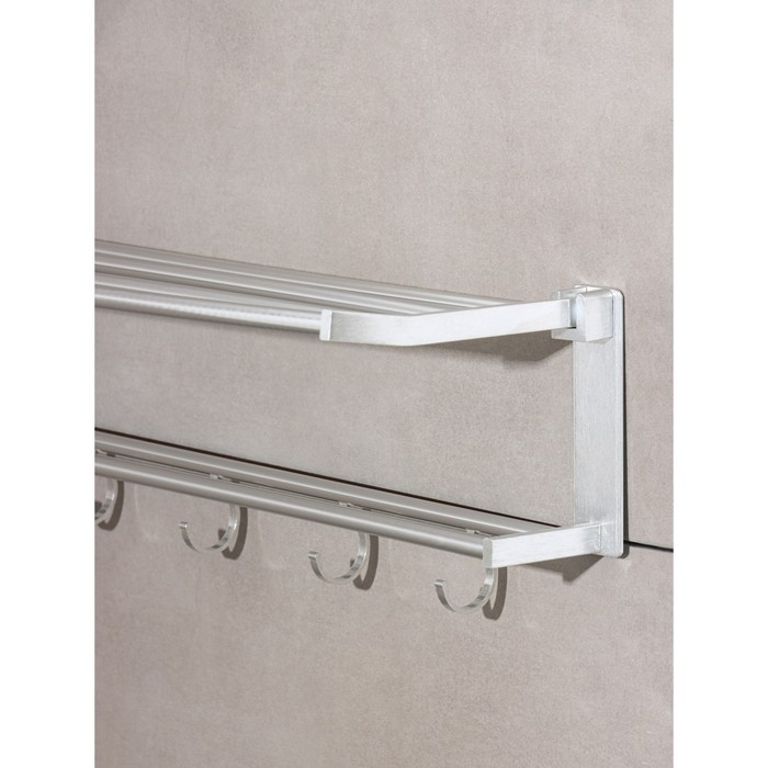 Полка откидная с держателем полотенец, 5 двигающихся крючков, 59,5×20,5×15 см, алюминий Полка откидная с держателем полотенец, 5 двигающихся крючков, 59,5×20,5×15 см, алюминий