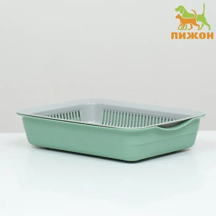 Лоток для кошек, 34.5&times;25.5&times;7.5 см, с сеткой, пластик, серый, оливковый