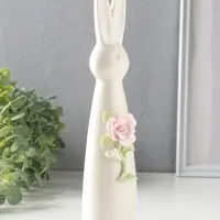 Сувенир керамика "Белый зайчик с розовой розой" 6х5х25,5 см