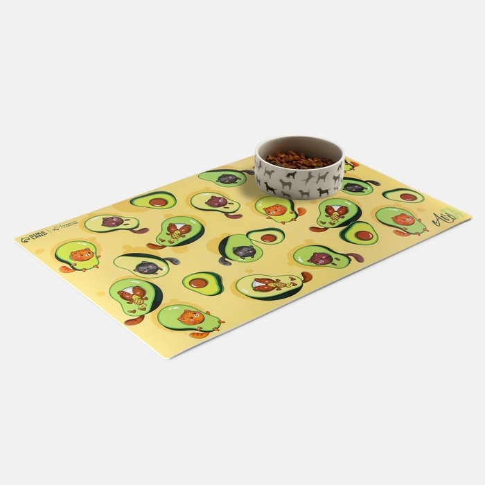 Коврик под миску нескользящий «Авокадо кот», 43х28 см Коврик под миску нескользящий «Авокадо кот», 43х28 см