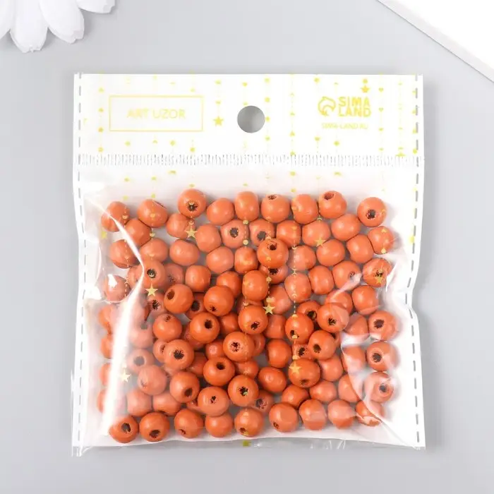 Бусины для творчества дерево "Кирпично красный" d-0,8 см, набор 20 гр