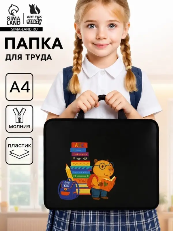 Папка для труда, А4, пластиковая, 33&times;26&times;7.5 см &laquo;Капибара&raquo;