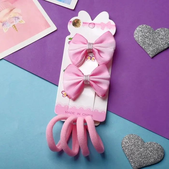 Набор для волос "Карапунька" (4 резинки, 2 зажима) блеск градиент, 2 см, розовый