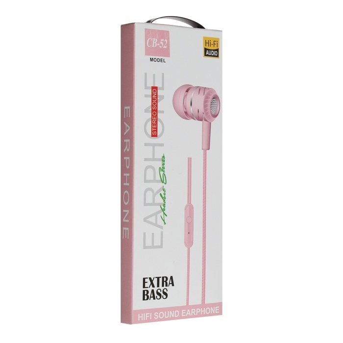 Наушники CB-52, проводные, вакуумные, микрофон, 1 м, Jack 3.5 мм, розовые Наушники CB-52, проводные, вакуумные, микрофон, 1 м, Jack 3.5 мм, розовые