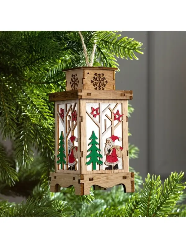 Ёлочная игрушка &laquo;Фонарь с Дедом Морозом&raquo;, 16&times;8&times;8 см, от батареек, свечение тёплое белое