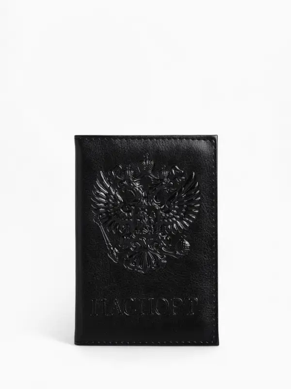 Обложка для паспорта, искусственная кожа, с гербом 3D, чёрная