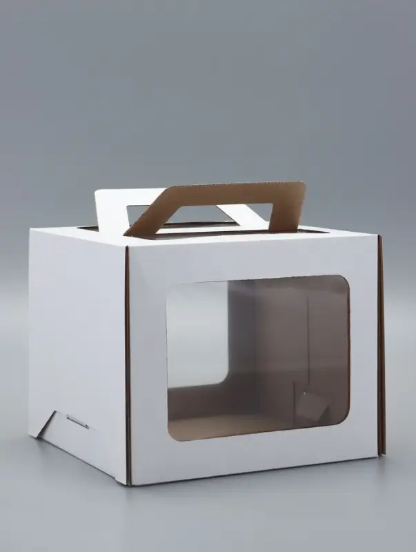 Коробка под торт 2 окна, с ручками, белая, 24&times;24&times;20 см