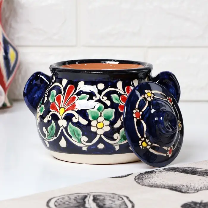 Сахарница узбекская Риштанская Керамика &laquo;Цветы&raquo;, 1 л, синяя