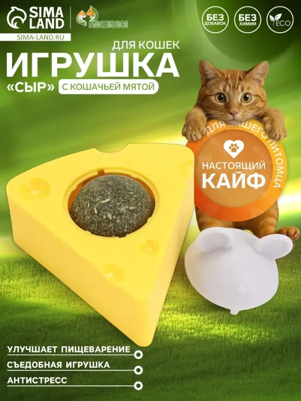 Игрушка для кошек из кошачьей мяты &laquo;Сыр&raquo;, 5&times;4 см, на основании