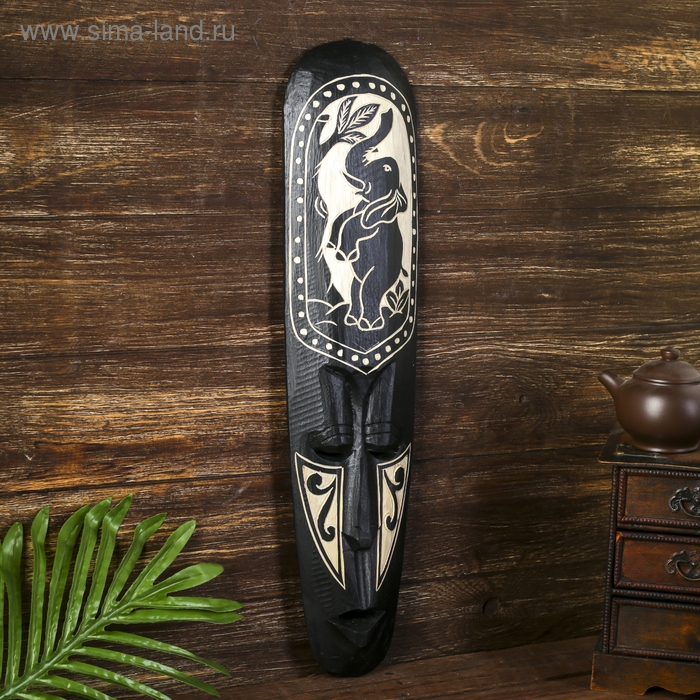 Маска настенная дерево "Абориген со стоящим слоном" 3х12х50 см