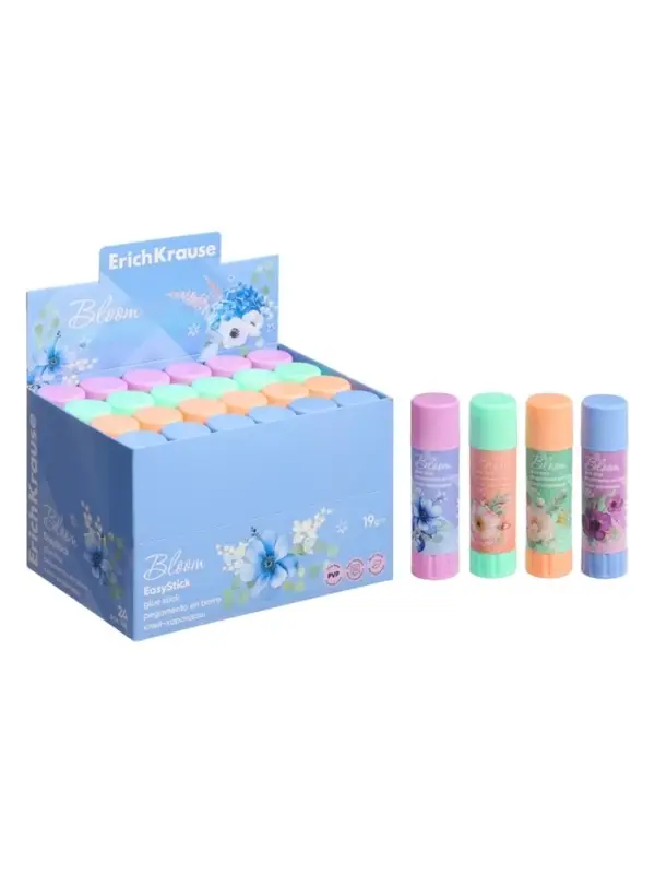 Клей-карандаш, ErichKrause EasyStick Pastel Bloom, PVP, экономичный расход, 19 г, МИКС