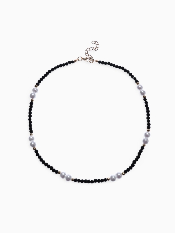 Бусы «Бисер» бусина №8, чёрно-белый в золоте, 40 см