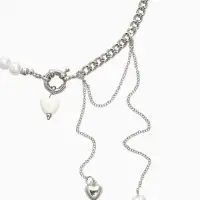 Колье &laquo;Сердце&raquo; керамика, на цепочке с жемчугом, цвет белый в серебре, L=35+7см