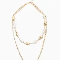 Колье "Жемчуг" борокко, цепь, удлиненное, 2 яруса, цвет белый в золоте