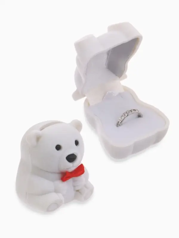 Футляр под кольцо, серьги &laquo;Мишка&raquo;, бархатный, 4.5&times;5&times;3.5 см, белый