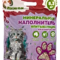 Наполнитель минеральный впитывающий &laquo;Пижон&raquo; для длинношерстных кошек, 15 л