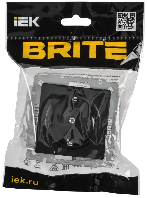 BRITE Розетка 1-местная с заземлением без защитных шторок 16А безвинтовое крепление РС21-1-0-БрЧ черный IEK