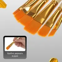 Набор кистей для рисования, синтетика, 6 штук: № 2, 4, 6, 8, 10, 12, прямые, плоские, международный размер