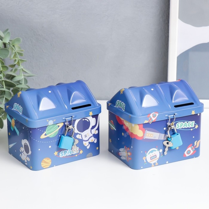 Копилка металл с замочком Копилка металл с замочком "Космические приключения" МИКС 12х9,5х10 см