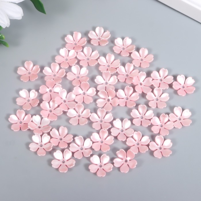 Бусины для творчества пластик Бусины для творчества пластик "Цветочек жемчужный" набор 40 шт розовый 1,5х1,5 см