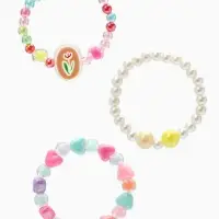 Браслет детский набор 3 шт. "Выбражулька" тюльпан в сердцах, цвет МИКС