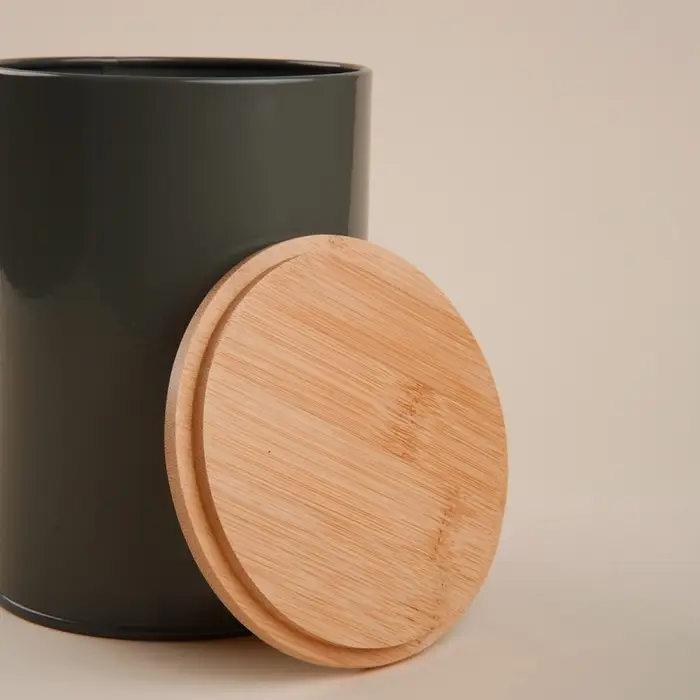 Банка для хранения SL Home &laquo;Каса Перфекто&raquo;, 11&times;15 см, с бамбуковой крышкой, серая