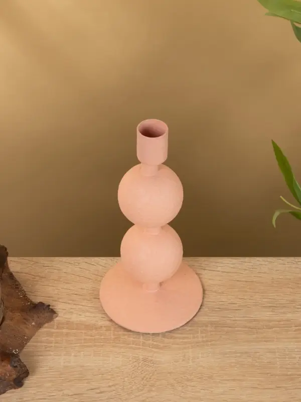 Подсвечник на 1 свечу текстурный  Подсвечник на 1 свечу текстурный "Пудровый розовый" с 2 сферами 8,5х8,5х18 см