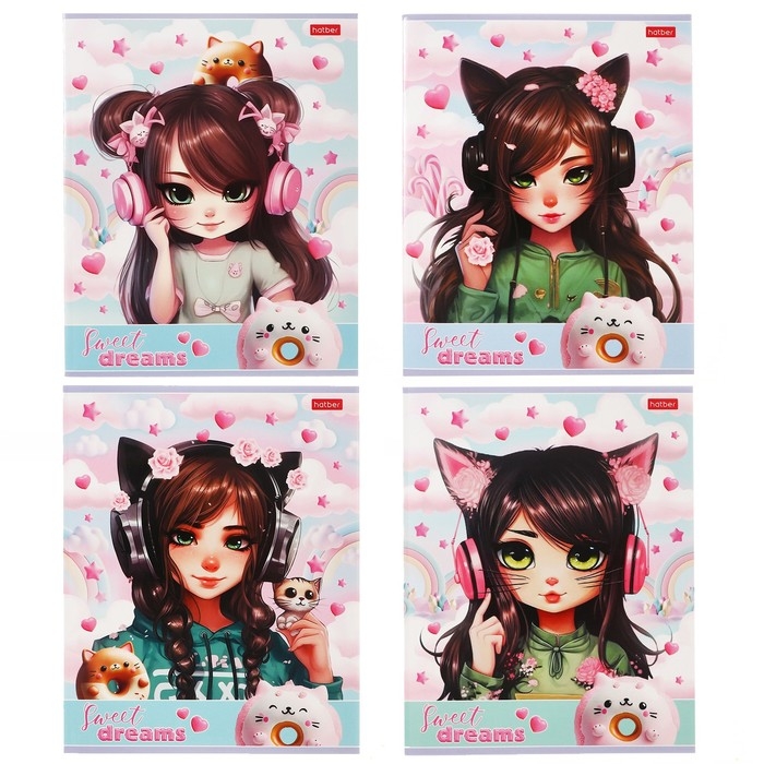 Тетрадь 40 листов в клетку Тетрадь 40 листов в клетку "Девочка-кошка", обложка мелованный картон, блок офсет 65г/м2, МИКС