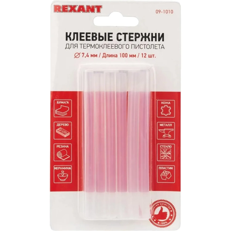 Стержни клеевые REXANT d7.4х100мм прозрачные, 12шт. (09-1010)