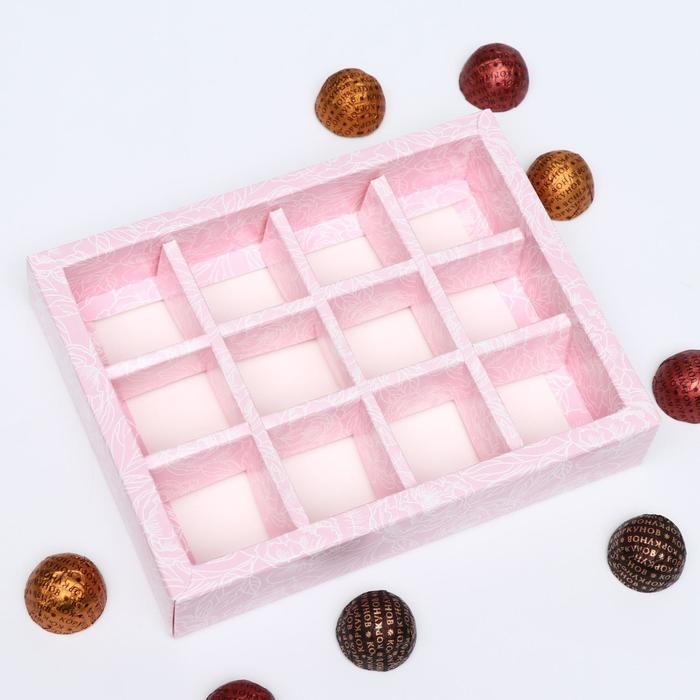 Коробка для конфет, 12 шт,  Коробка для конфет, 12 шт, "Летний букет", 19 х 15 х 3,6 см