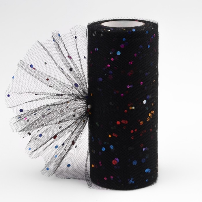 Фатин с разноцветными блёстками, 15 см, 11 ± 1 г/кв.м, 23 ± 1 м, цвет чёрный №40 Фатин с разноцветными блёстками, 15 см, 11 ± 1 г/кв.м, 23 ± 1 м, цвет чёрный №40