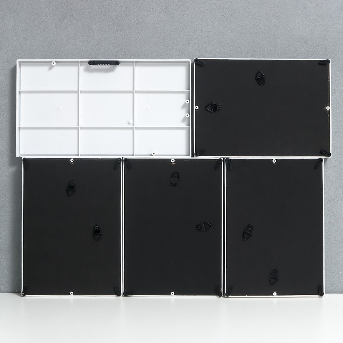 Фоторамка на 4 фото 10х15 см+зеркало  Фоторамка на 4 фото 10х15 см+зеркало "Отражение" белая набор 5 шт 31х41 см