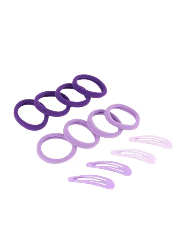 Набор для волос QF &laquo;Мира&raquo;, 12 шт.: 4 невидимки 5 см, 8 резинок 3.5 см, сиреневый